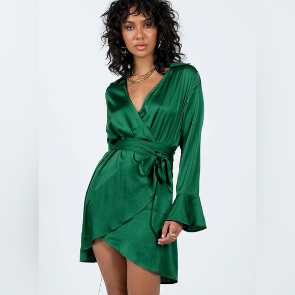 Princess Polly Spiers Wrap Mini Dress Green - Picture 2 of 4